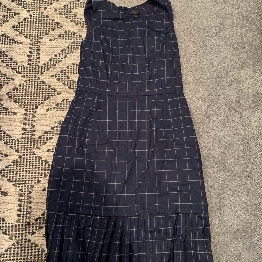 J.Crew Blue & White Plaid Dress with Pleats Size 8